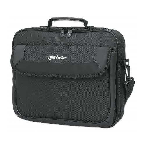 Manhattan Cambridge Laptop Bag 14.1" Clamshell Design Black LOW COST Accessories Pocket Document Compartment on Back Shoulder Strap (removable) Equivalent to Targus CN313/CN414EU Notebook Case Three Year Warranty