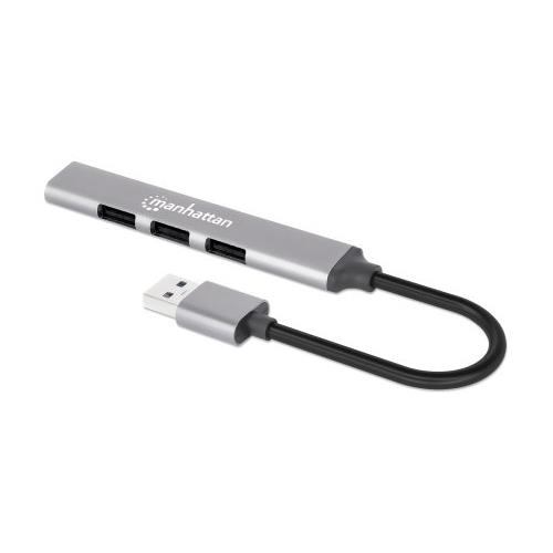 Manhattan USB-A 4-Port Hub 4x USB-A Ports (1x 5 Gbps USB 3.2 Gen1 aka USB 3.0 3 x 480 Mbps USB 2.0) USB powered (no external power supply required) Aluminium