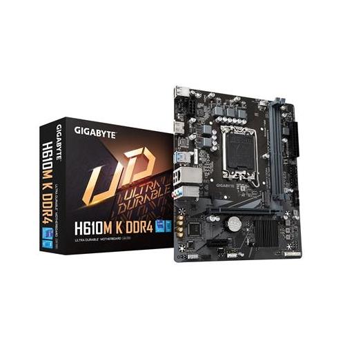 GIGABYTE H610M K DDR4 Motherboard - Supports Intel Core 14th Gen CPUs 3+1+1 Phases Hybrid Power Design up to 3200MHz DDR4 1xPCIe 3.0 M.2 GbE LAN USB 3.2 Gen 1