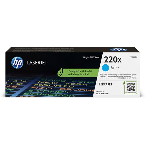 HP 220X Cyan Original LaserJet Toner Cartridge. Colour toner page yield: 5500 pages Printing colours: Cyan Quantity per pack: 1 pc(s)