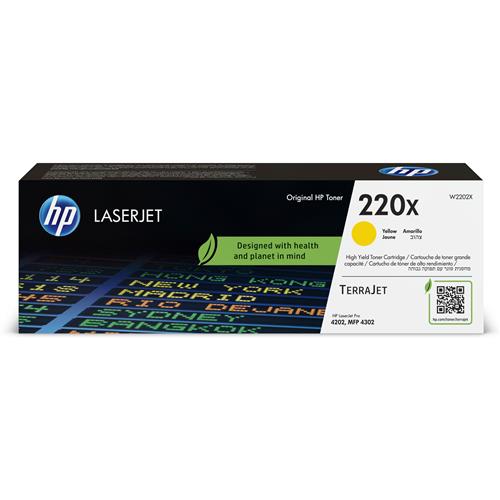 HP 220X Yellow Original LaserJet Toner Cartridge. Colour toner page yield: 5500 pages Printing colours: Yellow Quantity per pack: 1 pc(s)