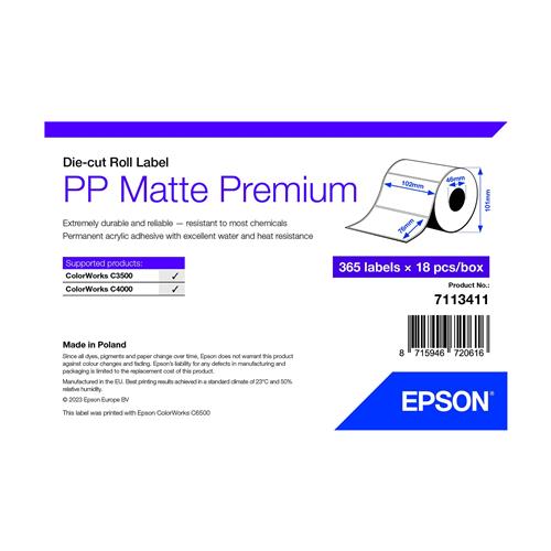 Epson PP Matte Label Premium Die-cut Roll 102mm x 76mm 365 Labels