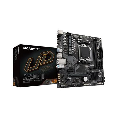 GIGABYTE A620M H Motherboard - Supports AMD Ryzen 8000 CPUs 5+2+2 Phases Digital VRM up to 7200MHz DDR5 (OC) 1xPCIe 4.0 M.2 GbE LA