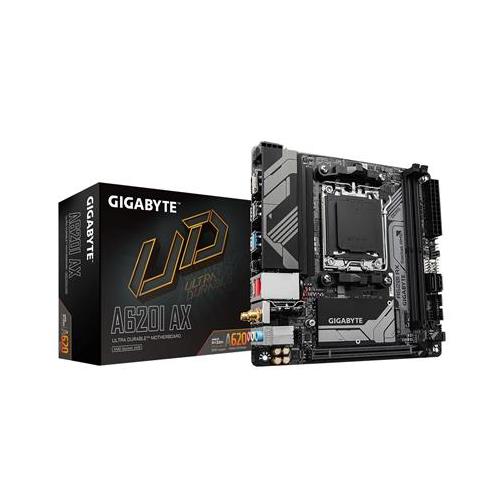 GIGABYTE A620I AX Motherboard - Supports AMD Ryzen 8000 CPUs 5+2+1 Phases Digital VRM up to 6400MHz DDR5 (OC) 1xPCIe 4.0 M.2 Wi-Fi 6E 2.5GbE LAN USB 3.2 Gen 2