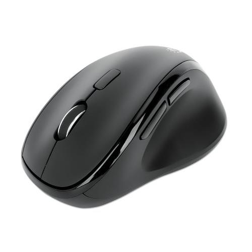 Manhattan Ergonomic Wireless Mouse Right Handed Adjustable 800/1200/1600dpi 2.4Ghz (up to 10m) Six Button with Scroll Wheel Combo USB=A and USB-C receiver Black AA battery (included) Three Year Warranty