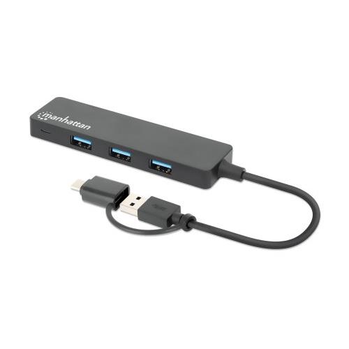 Manhattan USB-C & USB-A Combo Dock/Hub Ports (4): USB-A (x4) 5 Gbps (USB 3.2 Gen1 aka USB 3.0) USB powered (no external power supply required) USB 3.2 Gen 1 (3.1 Gen 1) Type-A + Type-C Black USB 3.2 Gen 1 (3.1 Gen 1) Type-A Acrylonitrile butad