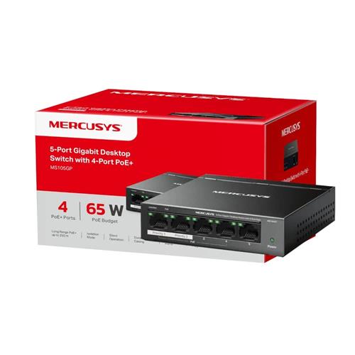 Mercusys 5-Port Gigabit Desktop Switch with 4-Port PoE+ Gigabit Ethernet (10/100/1000) Full duplex Power over Ethernet (PoE) Wall mountable