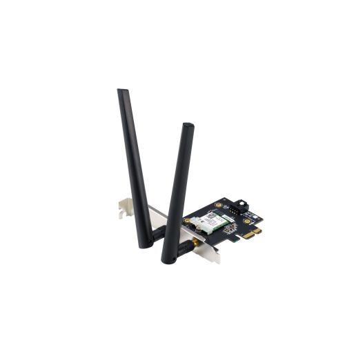 ASUS PCE-AXE5400. Internal. Connectivity technology: Wireless Host interface: PCI Express Interface: WLAN. Maximum data transfer rate: 2402 Mbit/s Top Wi-Fi standard: Wi-Fi 6E (802.11ax) Wi-Fi band: Tri-band (2.4 GHz / 5 GHz / 6 GHz)