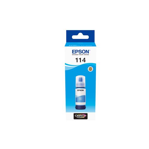 Epson 114 EcoTank Cyan ink bottle. Type: Original Printing colours: Cyan Brand compatibility: Epson. Quantity per pack: 1 pc(s) Package width: 57 mm Package depth: 175 mm. Products per master (outer) case: 30 pc(s)