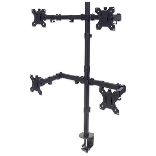 Manhattan Quad Desk Mount for TV & Monitors For screens 10" to 27" Stand or Clamp Assembly VESA compatibility: 75x75 and 100x100mm - check the dimensions of the four mounting holes on back of screen to ensure it fits Max 8kg (each) Black Bracke