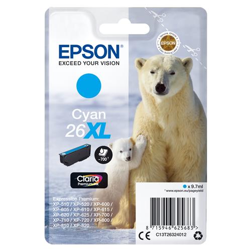 Epson Polar bear 26XL Claria Premium Single Cyan Ink
