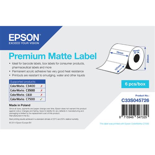 Epson Premium Matte Label - Die-cut Roll: 76mm x 127mm 960 labels