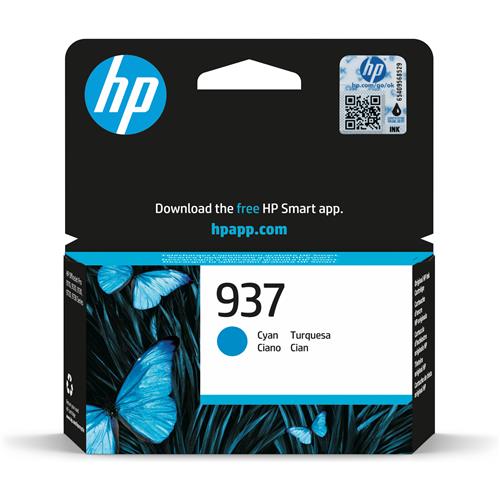 HP 937 Cyan Original Ink Cartridge. Cartridge capacity: Standard Yield Supply type: Single pack Colour ink page yield: 800 pages Printing colours: Cyan Quantity per pack: 1 pc(s)