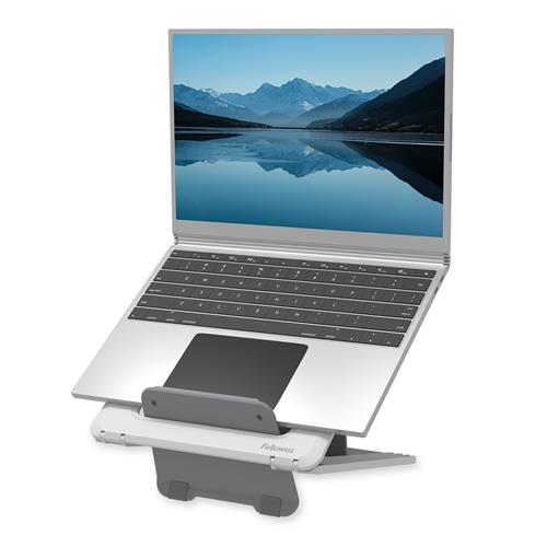 Fellowes Laptop Stand for Desk - Breyta Adjustable Laptop Riser for Home and Office - Portable Laptop Stand with 12 Height Adjustments - Max Laptop Size 14" Max Weight 4KG - White