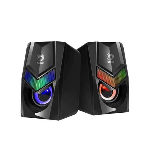 Marvo Scorpion SG-118 Gaming Speakers Stereo Sound USB Powered 7 Colour RGB Lighting 6w 3.5mm Input Black Wired