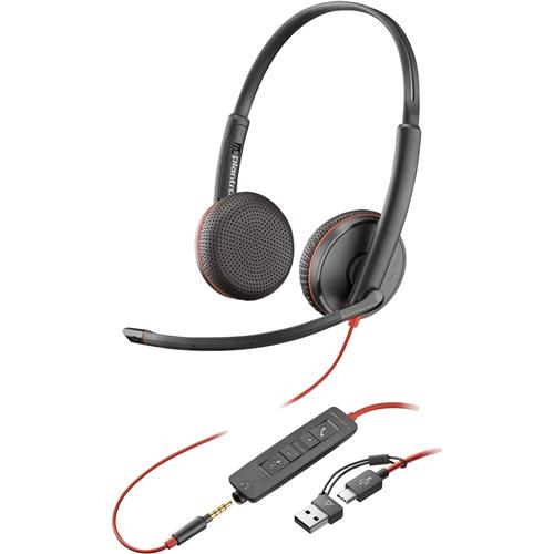 HP Poly Blackwire 3225 Stereo USB-C Headset +3.5mm Plug +USB-C/A Adapter