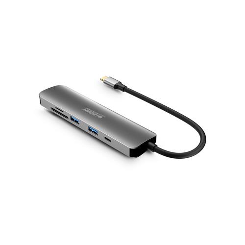 Urban Factory HUBEE 6 IN 1 : HUB USB-C WITH 2 USB-A / 1 HDMI 4K / 2 CARD READERS AND 1 USB-C 100W PD