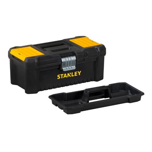 Stanley Essential toolbox with metal latches. Product type: Tool box Material: Metal Plastic Product colour: Black Yellow. Width: 482 mm Depth: 254 mm Height: 250 mm