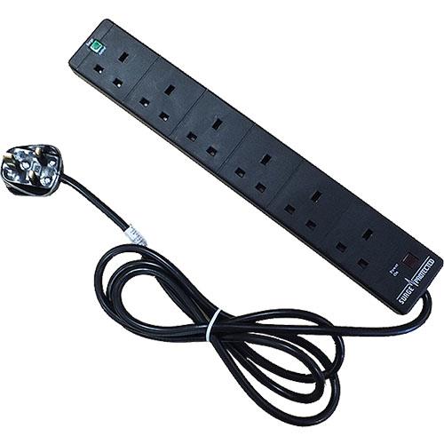 Cablenet 6 Way UK Black 13Amp Surge Protected Power Strip with 10m Lead. AC outlets quantity: 6 AC outlet(s) AC outlet types: Type G (BS 1363) Nominal input voltage: 230 V. Power plug: Type G (BS 1363). Product colour: Black. Cable length: 10 m
