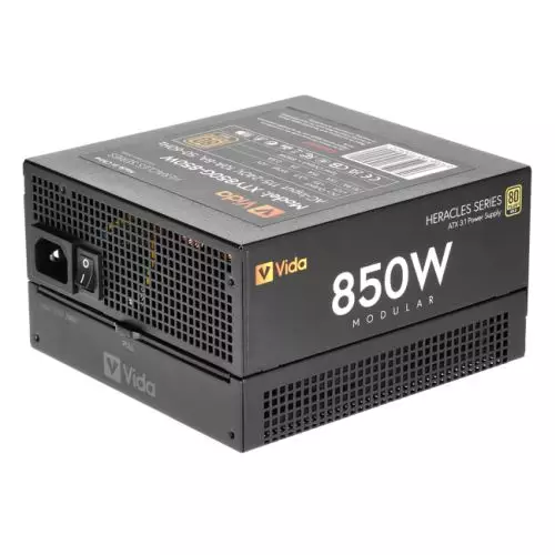 VIDA 850W Heracles Black ATX 3.1 Gaming PSU 80+ Gold Fully Modular 140mm Ultra-Quiet FDM Fan Flat Black Cables PCIe 5.1 Power Lead Not Included