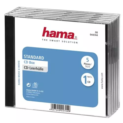Photos - Wallet Hama CD Jewel Case Standard Pack 5 C-shell case 1 discs Black Transparent 44744