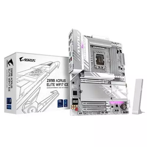 GIGABYTE Z890 AORUS ELITE WIFI7 ICE Motherboard - Supports Intel Core Ultra (Series 2) CPUs 16+1+2 phases VRM up to 8800MHz DDR5 (OC) 1xPCIe 5.0 + 3xPCIe 4.0 Wi-Fi 7 2.5GbE LAN Thunderbolt 4