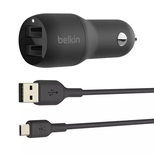 Belkin BoostCharge. Charger type: Auto Power source type: Cigar lighter Charger compatibility: Smartphone. AC adapter output current: 4.8 A. USB 2.0 ports quantity: 2. Product colour: Black