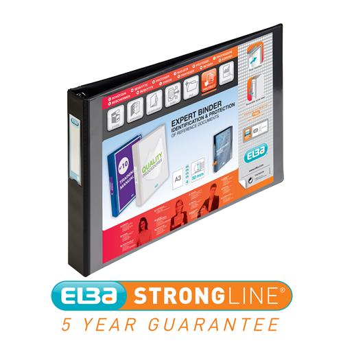 Elba Vision Ring Binder PVC 4 D-Ring A3 30mm Rings Landscape Black (Pack 2) - 100082459