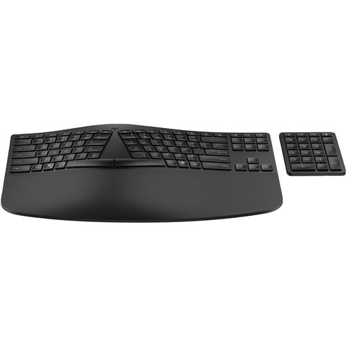HP 960 Ergonomic Wireless Keyboard. Keyboard form factor: Full-size (100%) Connectivity technology: Wireless Device interface: RF Wireless + Bluetooth Keyboard key switch: Membrane Recommended usage: Home. Product colour: Black