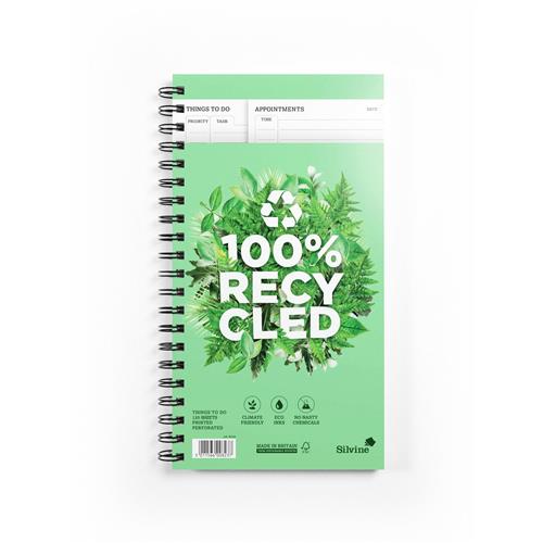 Silvine Recycled Wirebound Things To-Do Book 280 x 150mm 120 Sheets 100% Recycled Paper Green (Pack 5) - R106