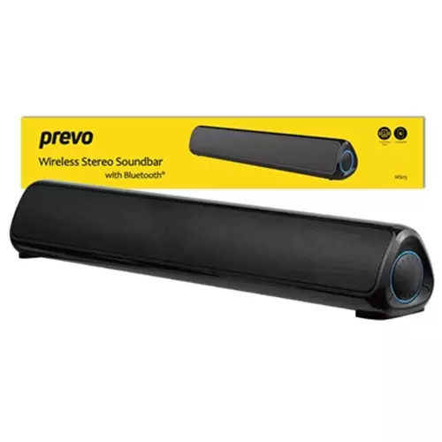 PREVO MS03 Wireless Stereo Soundbar with Bluetooth USB & SD Space-Saving Wireless Speaker for TV Home Entertainment System PC Mobile Device & Gaming Consoles Black
