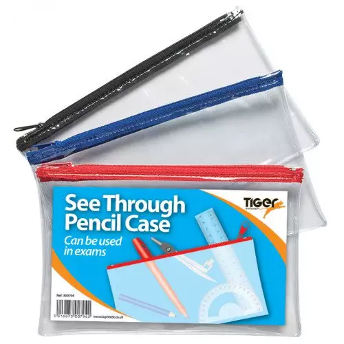 Photos - Other Sound & Hi-Fi Tiger Exam Pencil Case Clear 200Mm X 125Mm Assorted  - 300794 300794 (Pack 12)