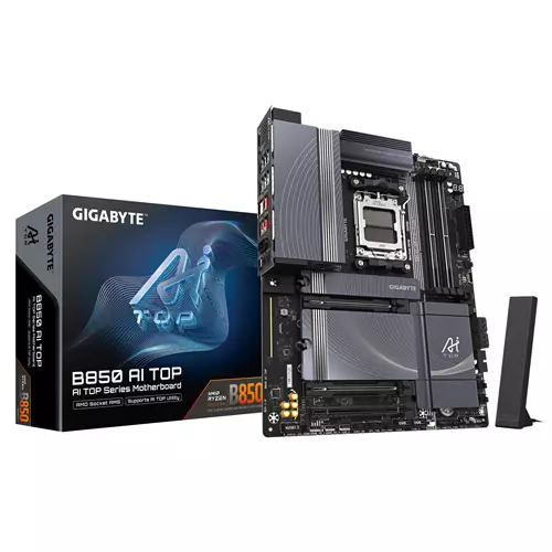 GIGABYTE B850 AI TOP Motherboard - AMD Ryzen 9000 Series CPUs 16+2+2 Phases Digital VRM up to 8600MHz DDR5 (OC) 2xPCIe 5.0 + 1xPCIe 4.0 M.2 10 LAN WIFI 7 USB 3.2 Gen 2x2
