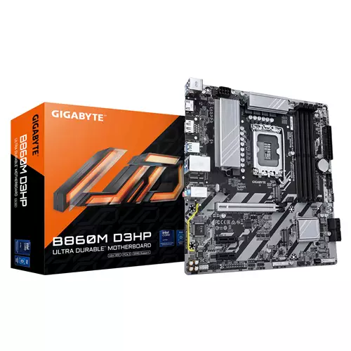 GIGABYTE B860M D3HP Motherboard - Intel Core Ultra Series CPUs 4+1+2+1 Phases VRM up to 9066MHz DDR5 2xPCIe 4.0 M.2 GbE LAN USB 3.2 Gen 1
