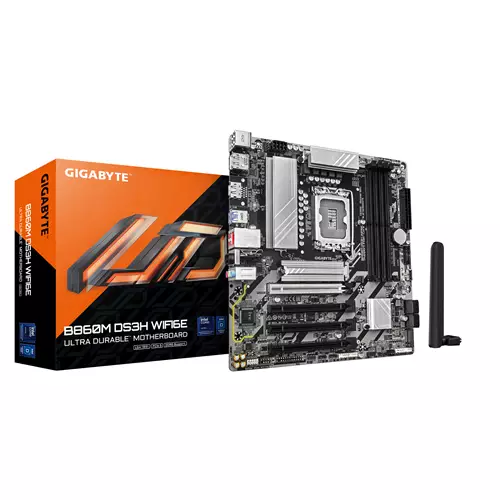 GIGABYTE B860M DS3H WIFI6E Motherboard - Intel Core Ultra Series CPUs 5+1+2+1 Phases VRM up to 9066MHz DDR5 1xPCIe 5.0 + 1xPCIe 4.0 M.2 2.5GbE LAN WIFI 6E USB 3.2 Gen 2