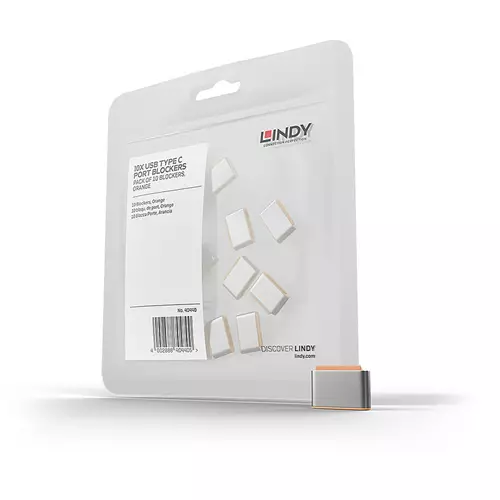 Lindy USB Type C Port Blockers (Without Key) - Pack of 10 Orange. Product type: Port blocker Compatible ports/slots: USB Type-C Product colour: Orange. Width: 8.25 mm Depth: 5.15 mm Height: 2.4 mm