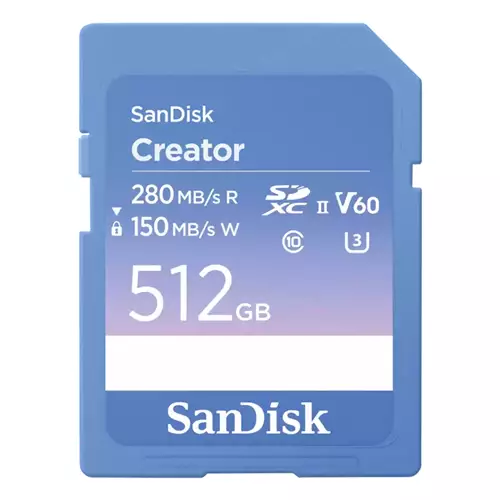 Photos - Memory Card SanDisk Creator. Capacity: 512 GB Flash card type: SDXC Flash memory class: Class 10 Internal memory type: UHS-II Read speed 