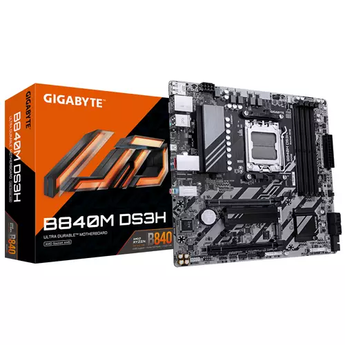 GIGABYTE B840M DS3H Motherboard - AMD Ryzen 9000 CPUs 8+2+2 Phases VRM up to 8200MHz DDR5 2xPCIe 4.0 M.2 2.5GbE LAN USB 3.2 Gen 1