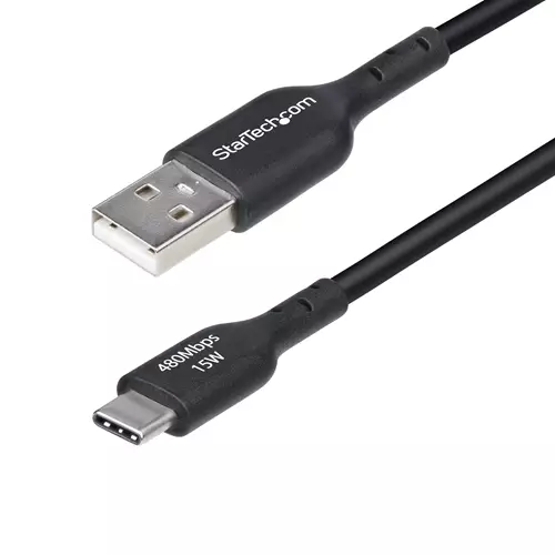 Photos - Cable (video, audio, USB) Startech.com 6.6ft (2m) USB-A to USB-C Charging Cable Charge & Sync 3A USB 2.0 TPE Jacket - Black USB Charging Cord 2 m 