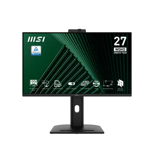 MSI Pro MP275QPDG 27 Inch Monitor QHD (2560 x 1440) 100Hz IPS 1ms 2x HDMI 2.0b 1x DP 1.2a input 1x DP 1.2a output 1x Type-C (DP alt.) w/ 98W PD 1x LAN 4xUSB 5Gbps Type-A 1x USB 5Gbps Type-B Built-in Speakers Webcam Daisy Chain HDR Read