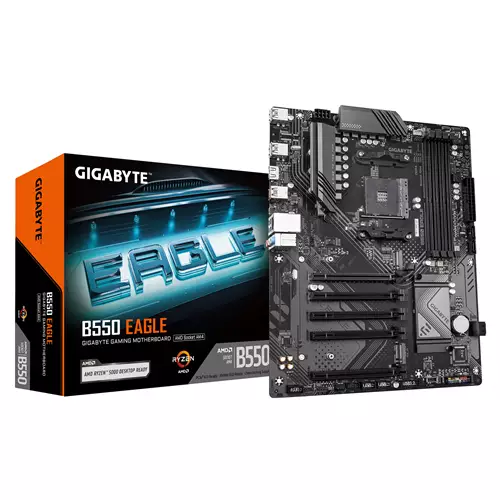 GIGABYTE B550 EAGLE Motherboard - AMD Ryzen 5000 G-Series CPUs 10+3+1 Phases VRM up to 3200MHz DDR4 1xPCIe 4.0 + 1xPCIe 3.0 M.2 1GbE LAN USB 3.2 Gen 2