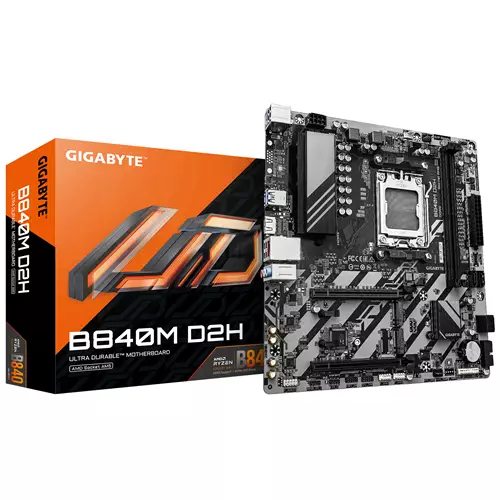GIGABYTE B840M D2H Motherboard - AMD Ryzen 9000 CPUs 5+2+2 Phases VRM up to 7600MHz DDR5 1xPCIe 4.0 + 1xPCIe 3.0 M.2 2.5GbE LAN USB 3.2 Gen 1