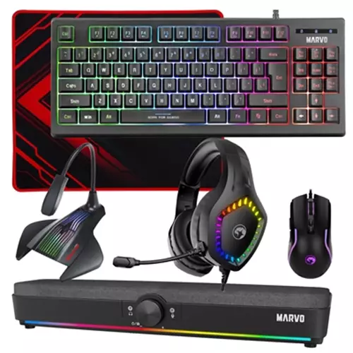 Marvo Scorpion 6-Product Gaming & Streaming Bundle featuring Gaming Keyboard Programmable USB Mouse Non-Slip Mousepad PC & Console