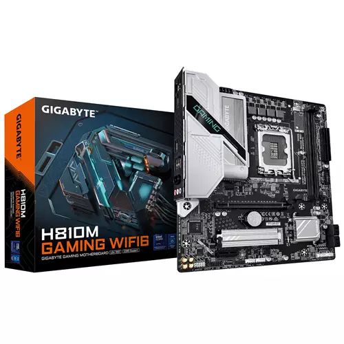 GIGABYTE H810M GAMING WIFI6 Motherboard - Intel Core Ultra (Series 2) CPUs 4+1+2 Phases VRM up to 6400MHz DDR5 1xPCIe 4.0 M.2 2.5GbE LAN WIFI 6 USB 3.2 Gen 1 Intel LGA 1851 (Socket V1) Intel Core Ultra (Series 2) LGA 1851 DDR5-SDRAM 128 G