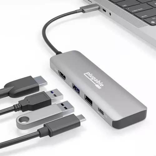 Photos - Bluetooth Adapter Plugable Technologies USB C Hub Multiport Adapter 4 in 1 100W Pass Through Charging USB C to HDMI 4K 60Hz Multi USB Port Hub