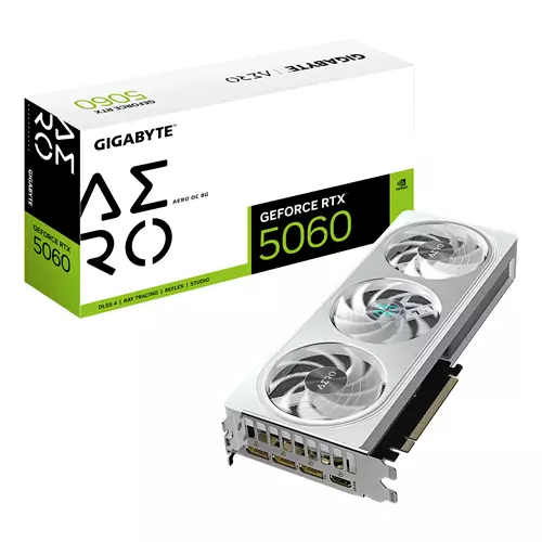 GIGABYTE GeForce RTX 5060 AERO OC 8G Graphics Card - 8GB GDDR7 128bit PCI-E 5.0 2595 MHz Core Clock 3 x DisplayPort 1 x HDMI GV-N5060AERO OC-8GD
