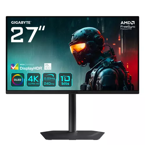 GIGABYTE MO27U2 OLED 4K UHD Gaming Monitor - 3840 x 2160 240Hz 0.03ms 1000 cd/m Display HDR True Black 400 HDMI 2.1 Displayport 1.4