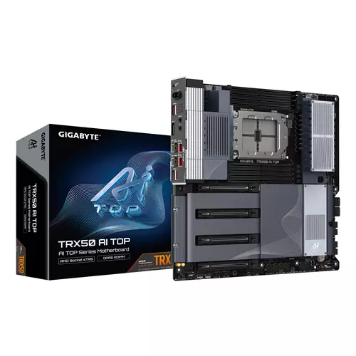 GIGABYTE TRX50 AI TOP-2B Motherboard - AMD Ryzen Threadripper PRO 7000 CPUs 16+8+4 Phases Digital VRM up to 5200 MHz DDR5 4xPCIe 5.0 M.2 Wi-Fi 7 10 GbE LAN USB 4