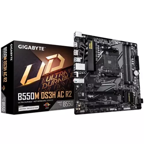 GIGABYTE B550M DS3H AC R2 Motherboard - AMD Ryzen 5000 CPUs 5+3 Phases VRM up to 4733MHz DDR4 (O.C.) 1xPCIe 4.0 + 1xPCIe 3.0 M.2 Wi-Fi 5 1GbE LAN USB 3.2 Gen 1