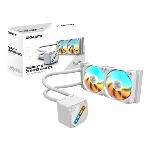 GIGABYTE GAMING 240 ICE Liquid CPU Cooler- 2x120mm ARGB Fans slide-in interlocking mechanism DAISY-CHAIN Intel LGA 1851 and AMD AM5 Compatible